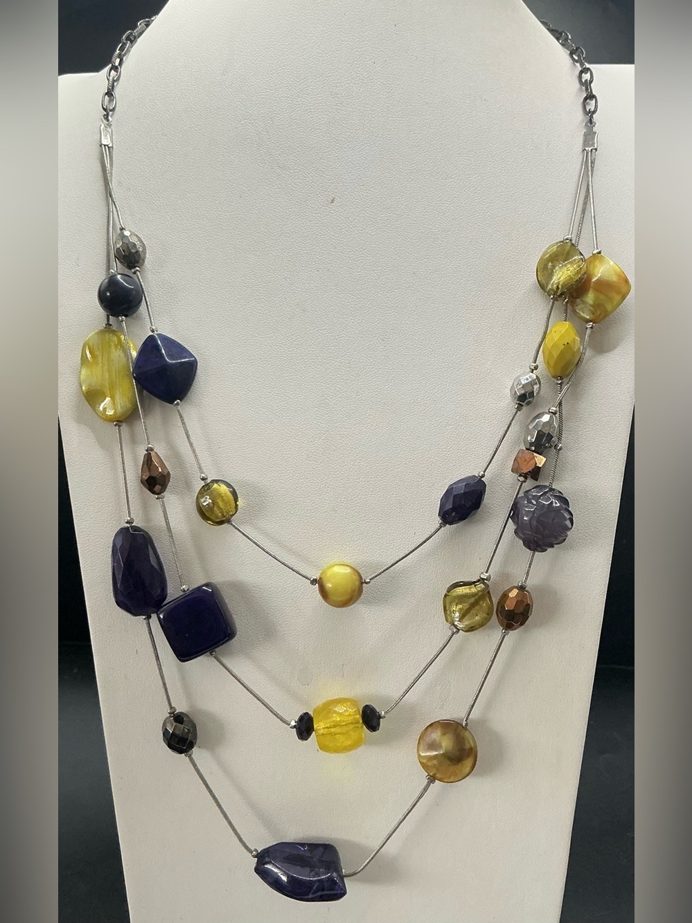 LANE BRYANT MULTI STRAND YELLOW AND PURPLE BEAD MULTI STRAND NECKLACE